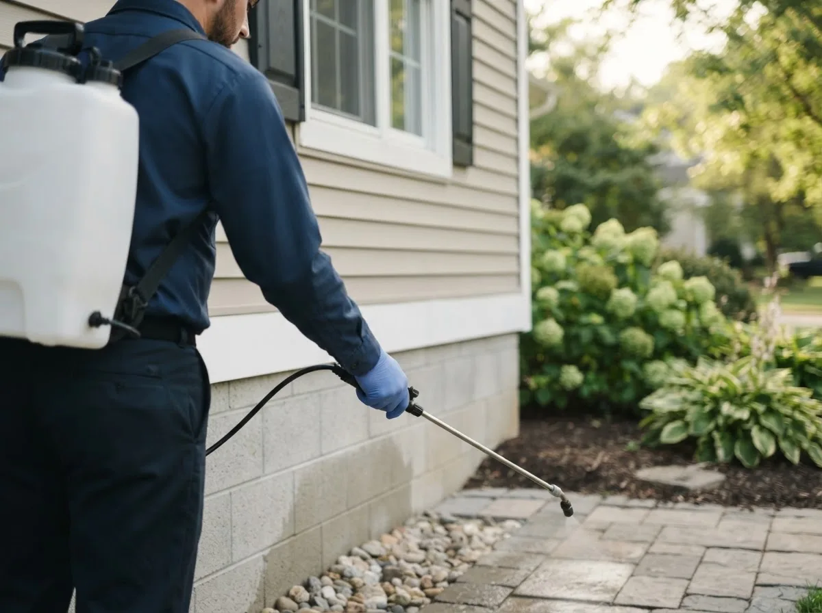 Pest control technician inspecting a home in Crystal Lake, IL